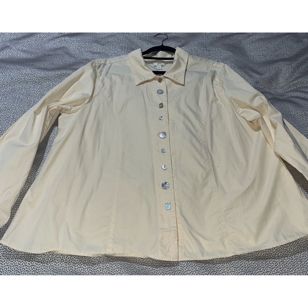 J. Jill Cotton Smock Yellow Shirt Long Sleeve Albacore Button Up Womens XL